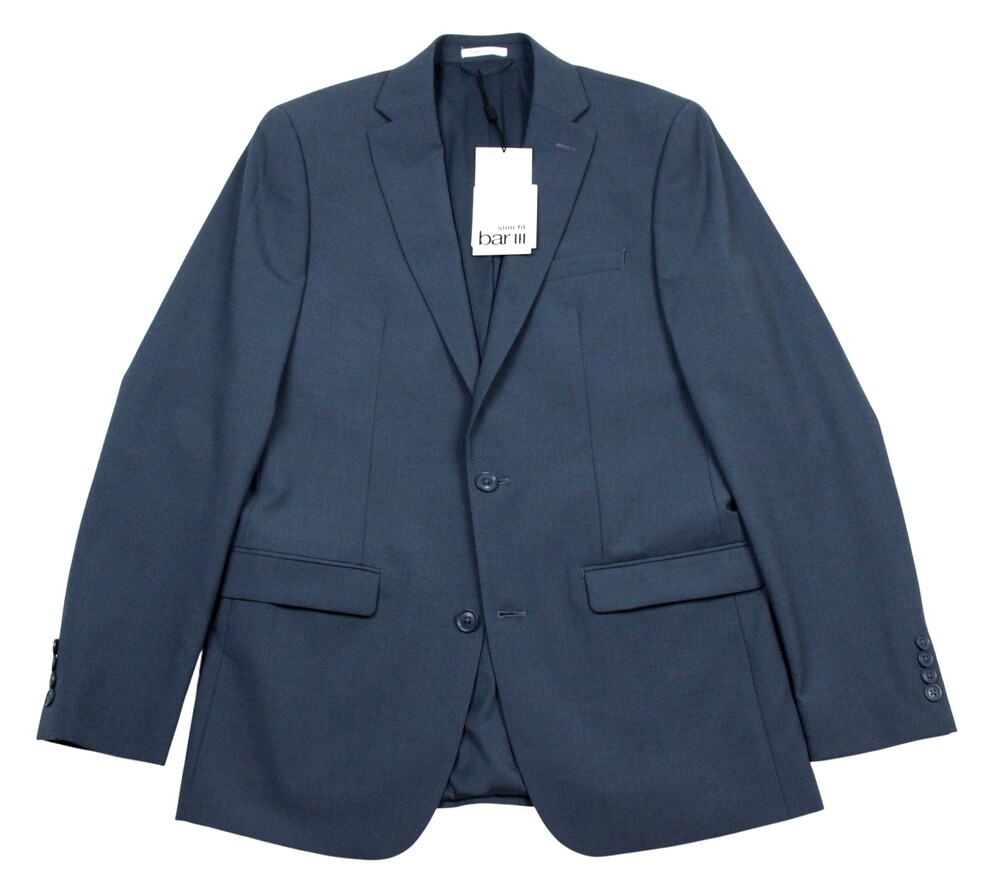 $425 Bar III Mens Blue Suit Jacket 38 L Slim Fit Wool Blend Stretch 2 Button NEW